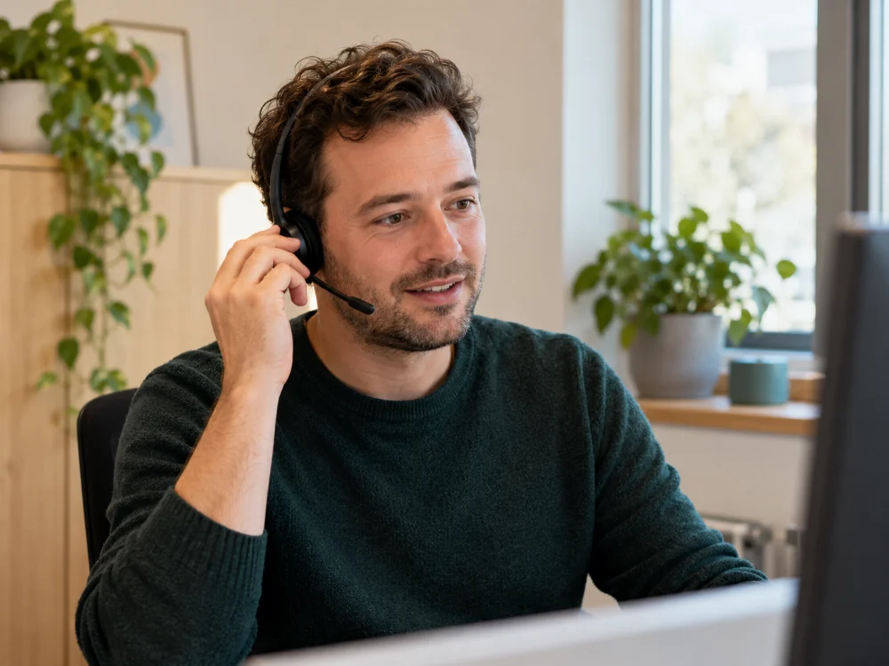 Specialist met een headset aan het werk